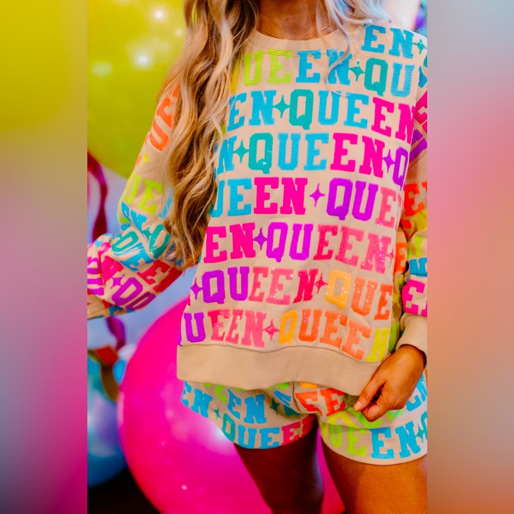 QUEEN OF SPARKLES TAN & NEON QUEEN ALL OVER SET - Size Medium